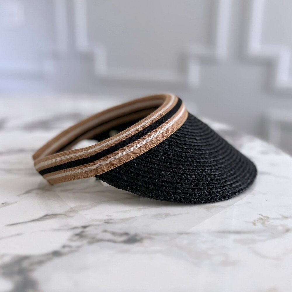 NWT - Helen Kaminski Bianca Visor - Charcoal w/ Black Stirpe👒 - Picture 4 of 8